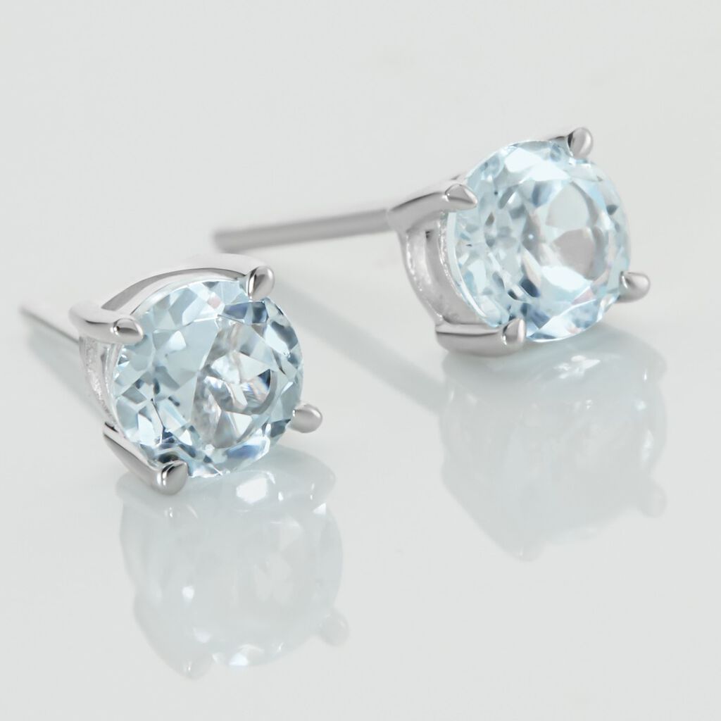 Boucles D'oreilles Puces Elea Or Blanc Topaze Bleu Sky