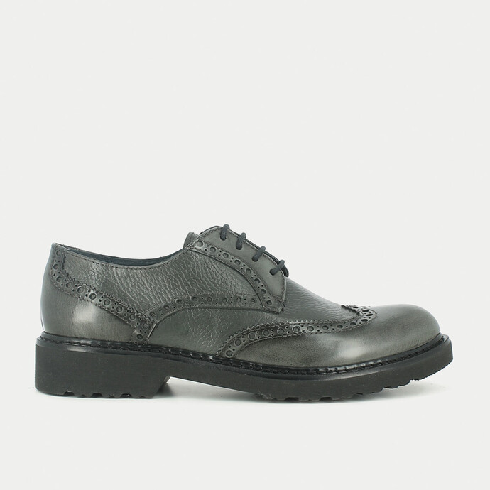 Derbies en cuir grainé  et cuir lisse gris