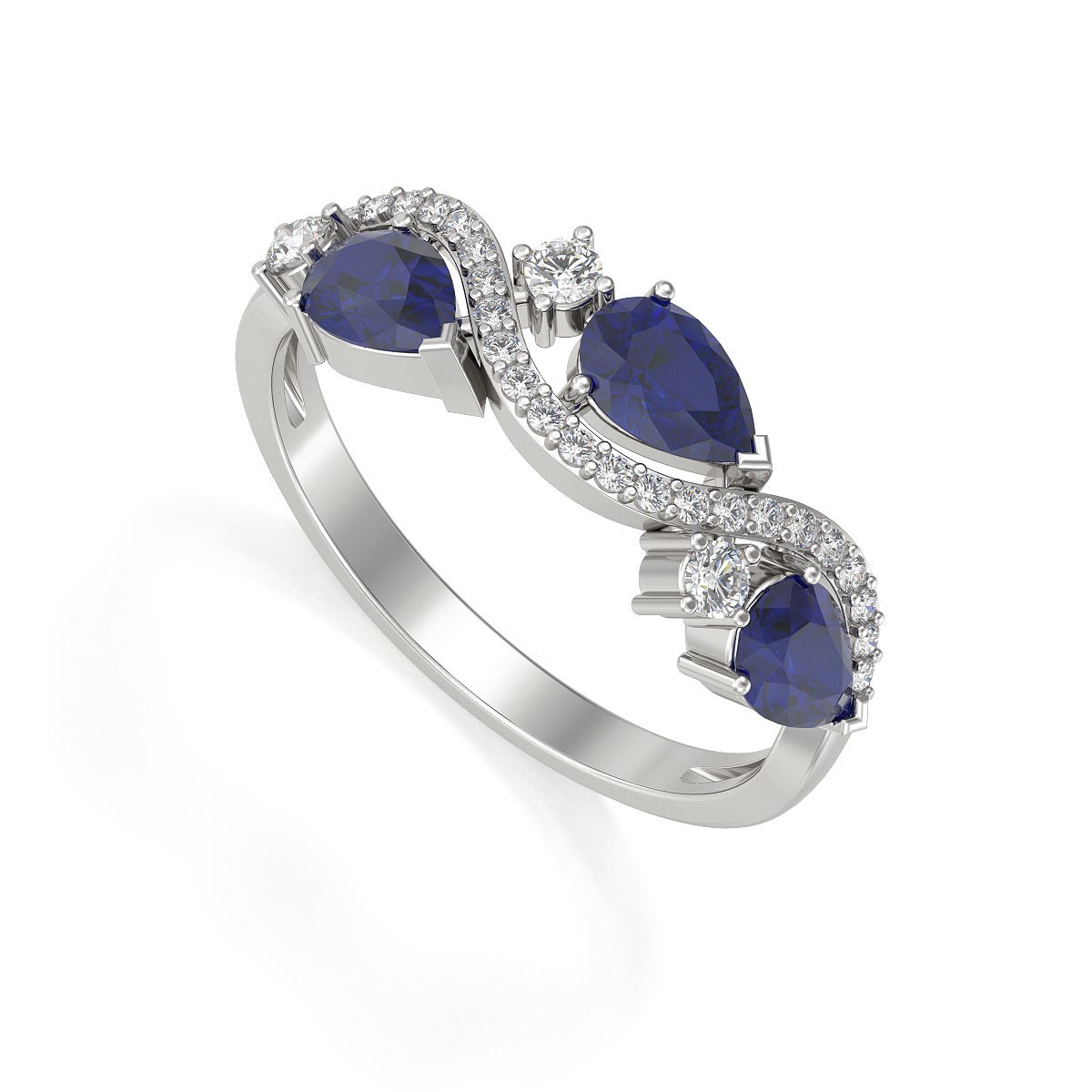 Bague Saphir et diamants sur Argent 925 2.51grs