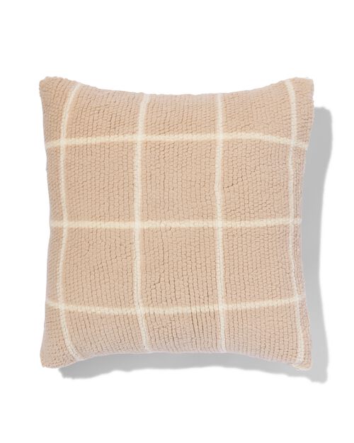 housse de coussin 50 x 50 polaire à carreaux écru-blanc