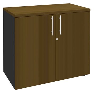 Armoire basse EXPRIM/URBAN/LOFTER/LEVEL - H72 x L80 x P47 - 2 portes - Corps Anthracite - Dessus et portes imitation noyer