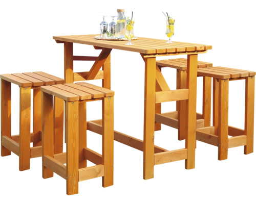 Promadino barset, 4-zits tafel, 4 krukken, hout, honingkleur