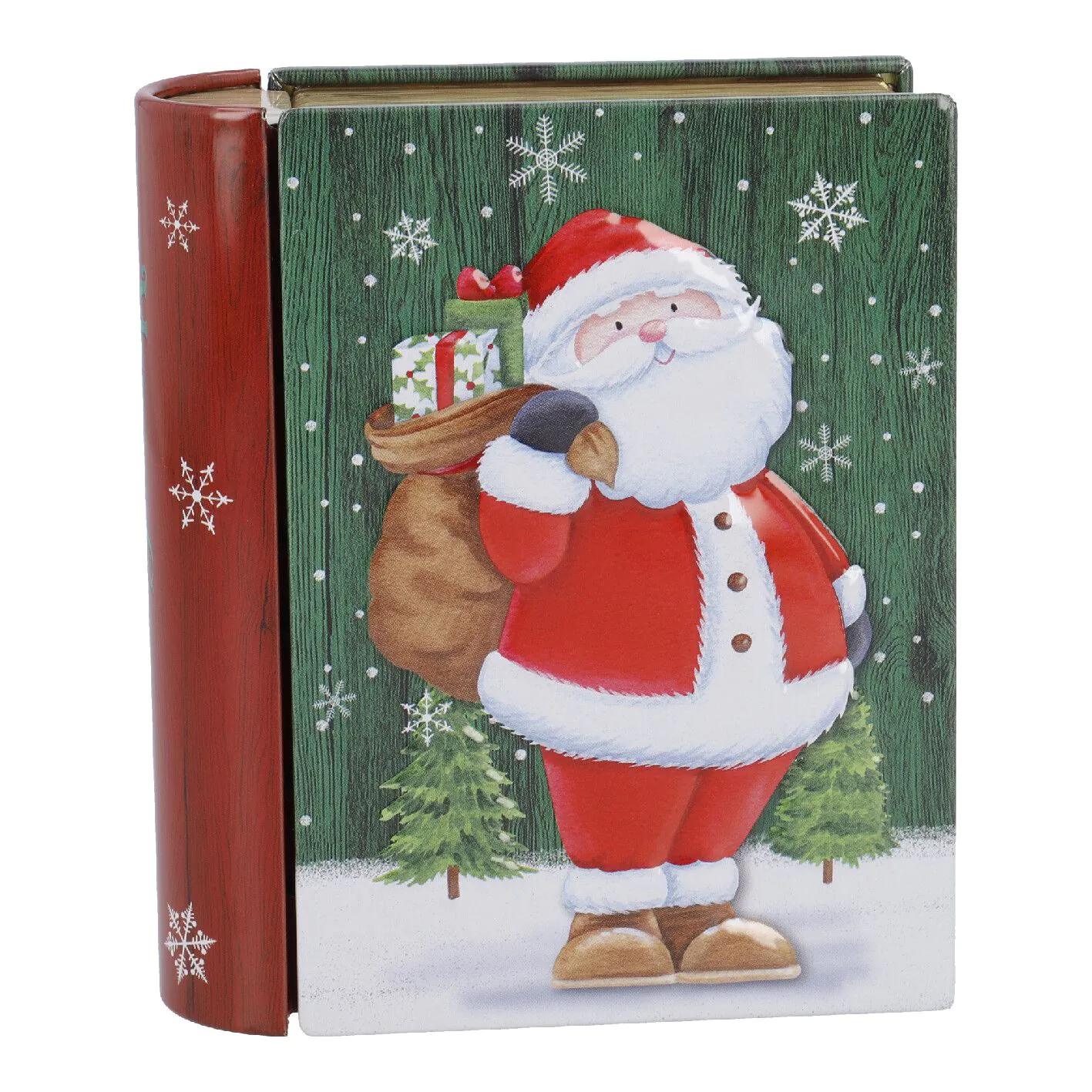Keksdose Mini-Buch, Weihnachtsmann/Sack, 10 x 12 cm