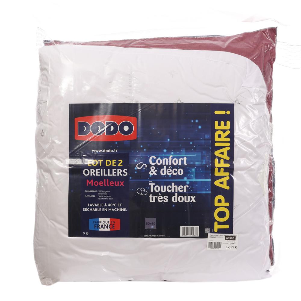 Dodo Lot de 2 Oreillers Rose/Blanc Dodo Confort & Déco 60x60