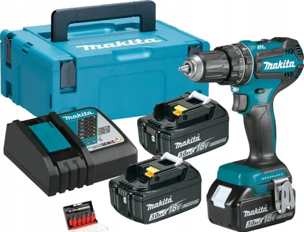 Makita DHP485RF3J - Hammerbor/skruemaskine - ledningfri - 2-hastigheders - nøgleløs borepatron 13 mm - 50 N·m - 3 batterier, inkluderet oplader - 18 V
