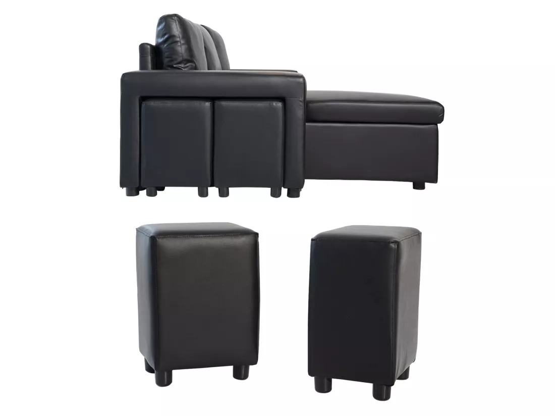 Canapé d'angle convertible TONY 3 places noir - HAPPY GARDEN