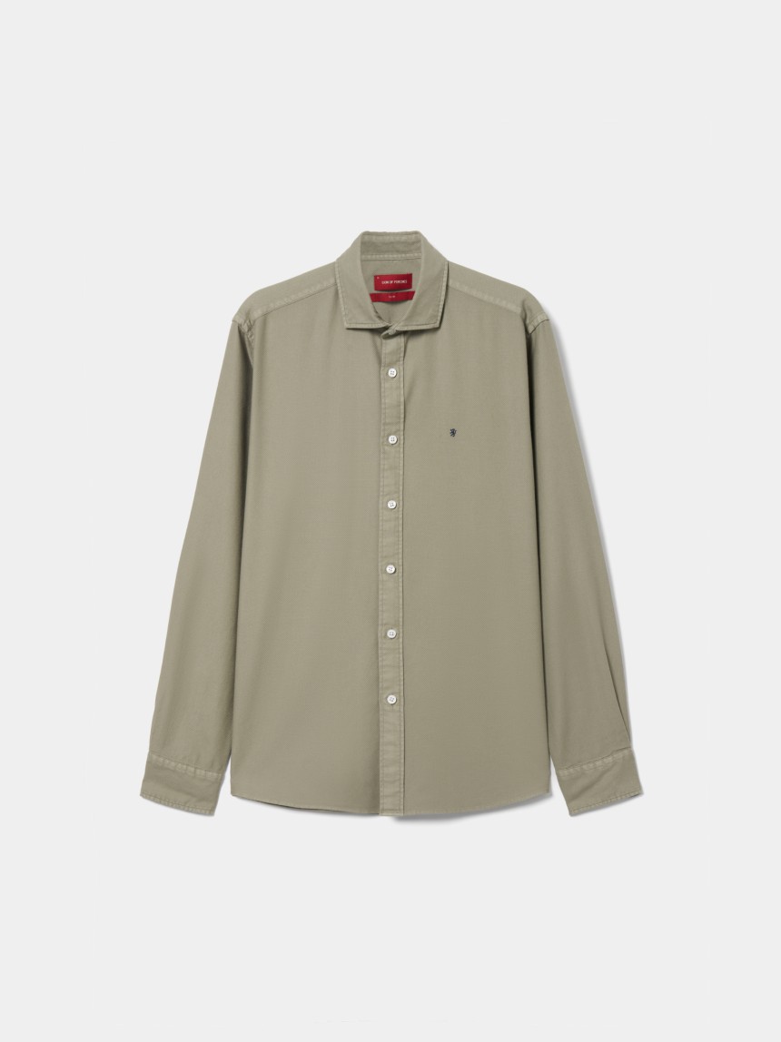 Camisa slim fit em piqué de algodão