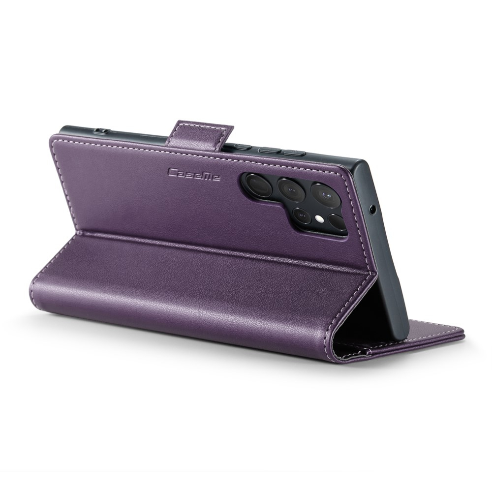 Samsung Galaxy S23 Ultra 5G Leder Tasche Flip Wallet Etui mit Kartenfächern Litchi Look (RFID Schutz) - Violett