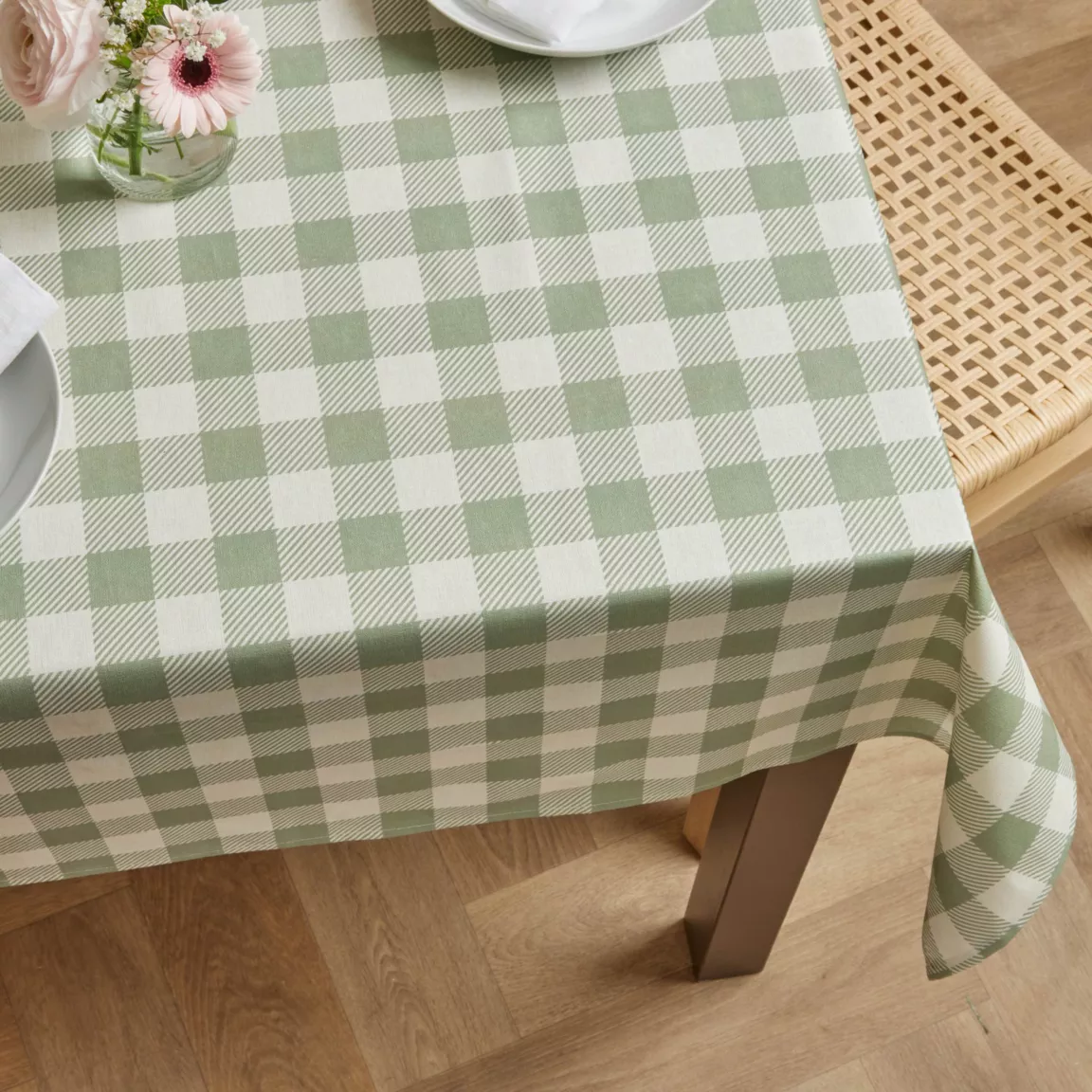 Nappe rectangulaire coton enduit (150 x 250 cm) Vichy Vert sauge