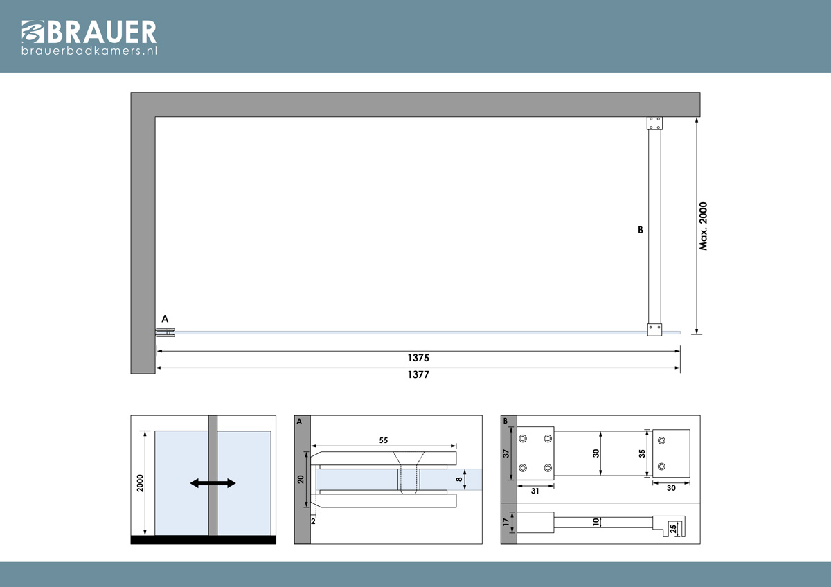Brauer Void profielloze inloopdouche 140cm RVS geborsteld PVD
