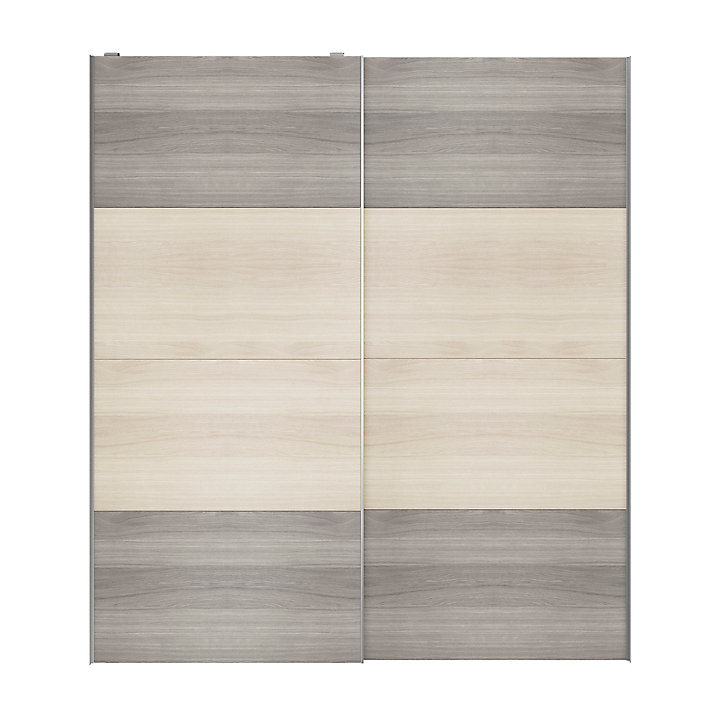 Portes de placard coulissantes 2 vantaux panneaux effet chêne et chêne grisé GoodHome Atomia H. 225 x L. 200 x ép. 5,5 cm