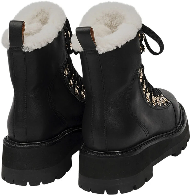 Lovelies MITCHELL - LEATHER TREKKING BOOTS WITH SHEARLING Black
