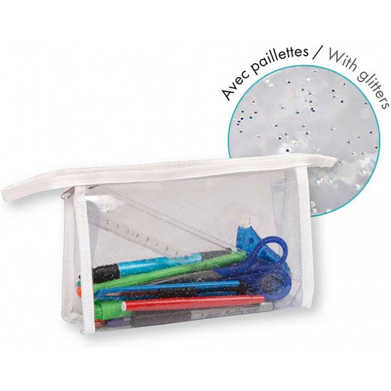 Trousse rectangulaire transparente avec paillettes