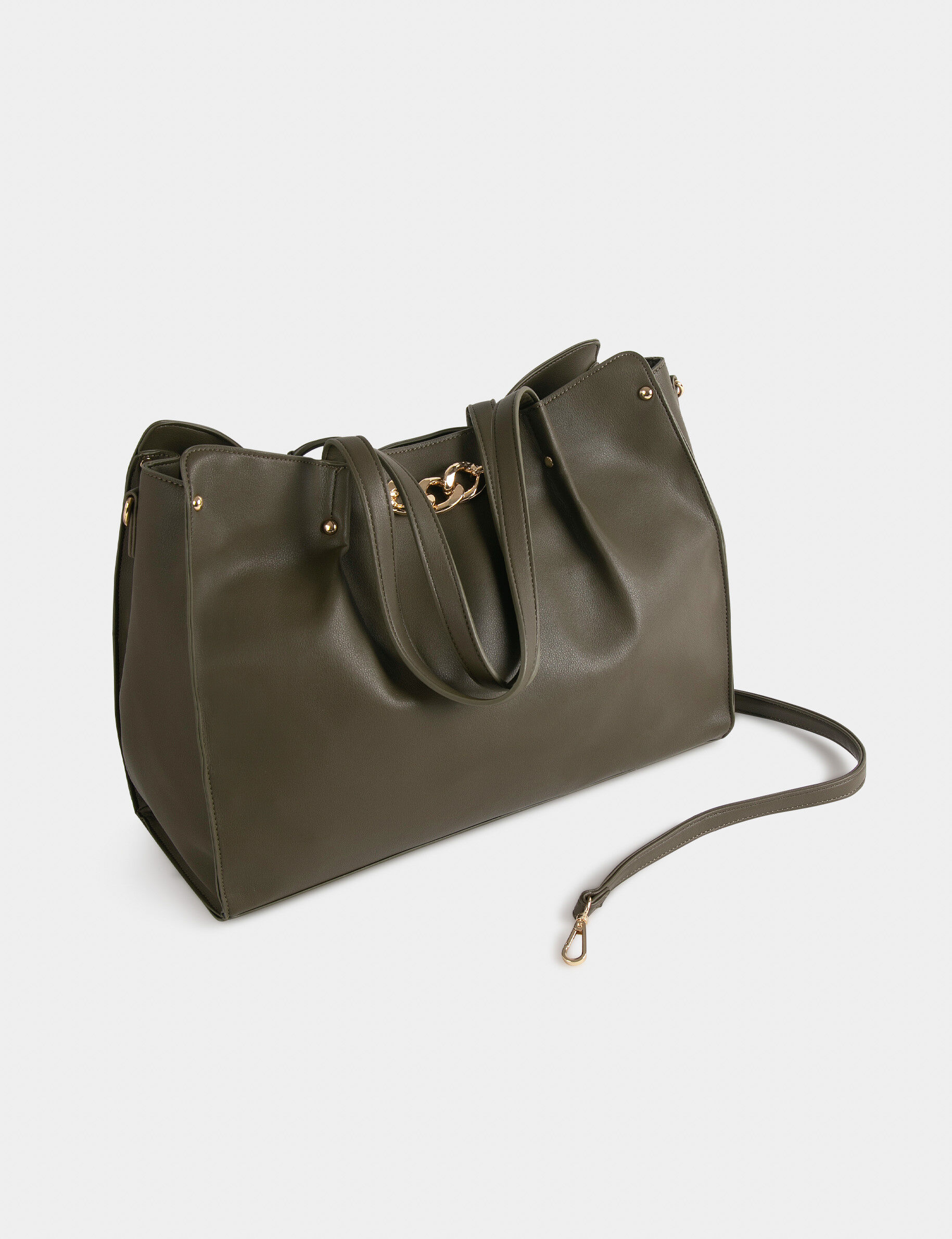 Sac cabas avec détail chaîne vert kaki femme - vert_kaki