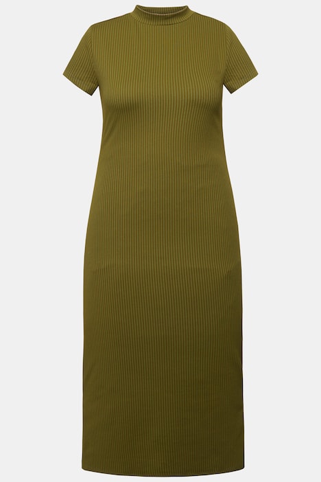 Jersey-Midikleid, Slim, Rippjersey, Stehkragen, Halbarm, OEKO-TEX