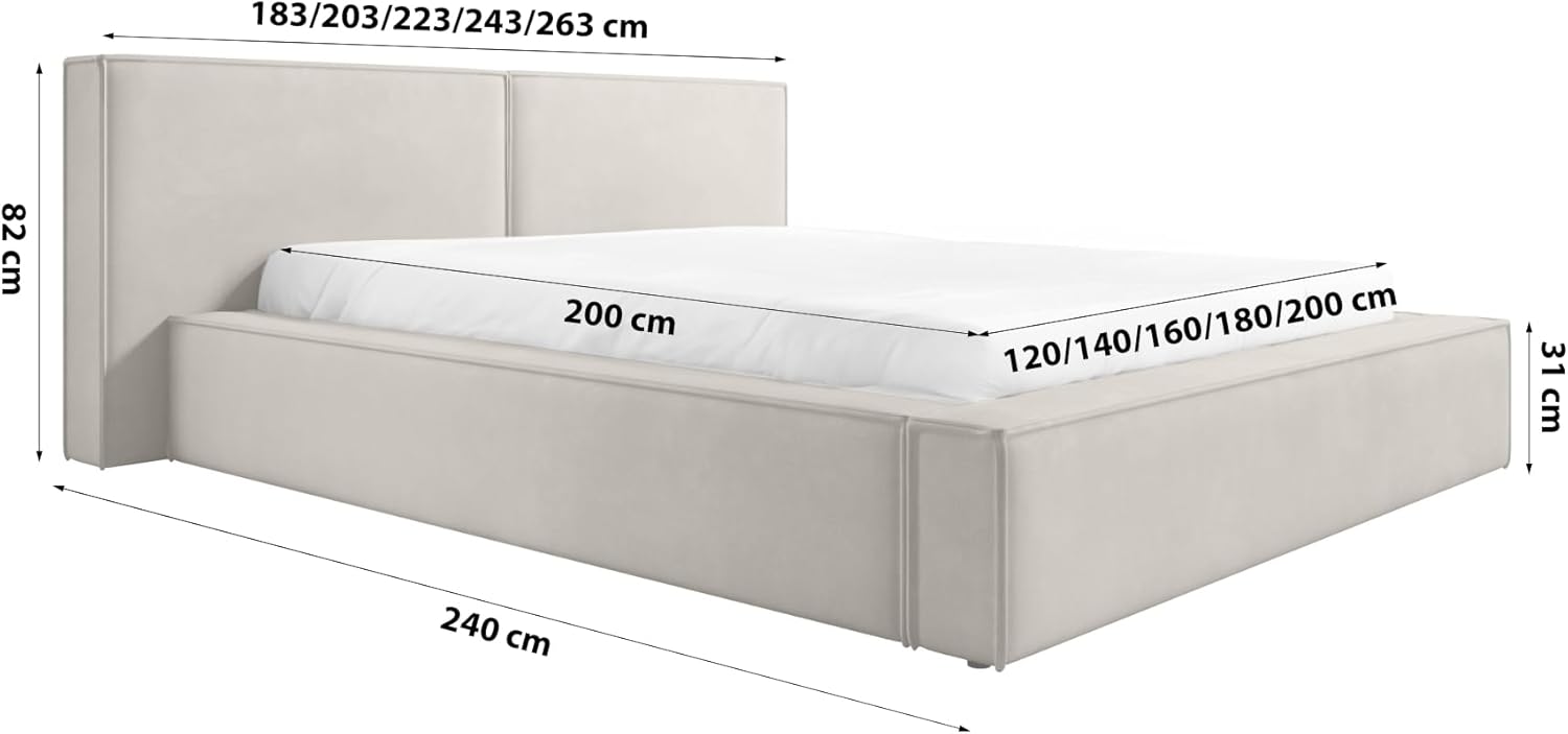 FEDVE Bett 160x200 Hellbeige - Lopra - Polsterbett 160x200 mit Bettkasten - Doppelbett 160x200 mit Bettkasten - Bett mit Stauraum - Schlafzimmer Bett mit Bettkasten 160x200