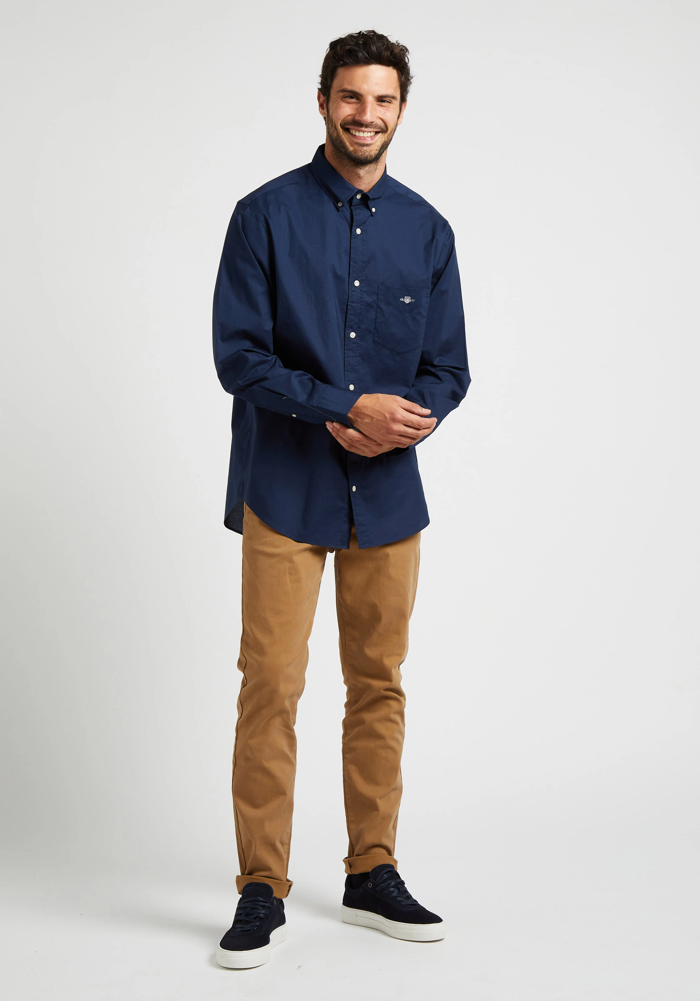Chemise droite col américain en coton recyclé | Bleu
