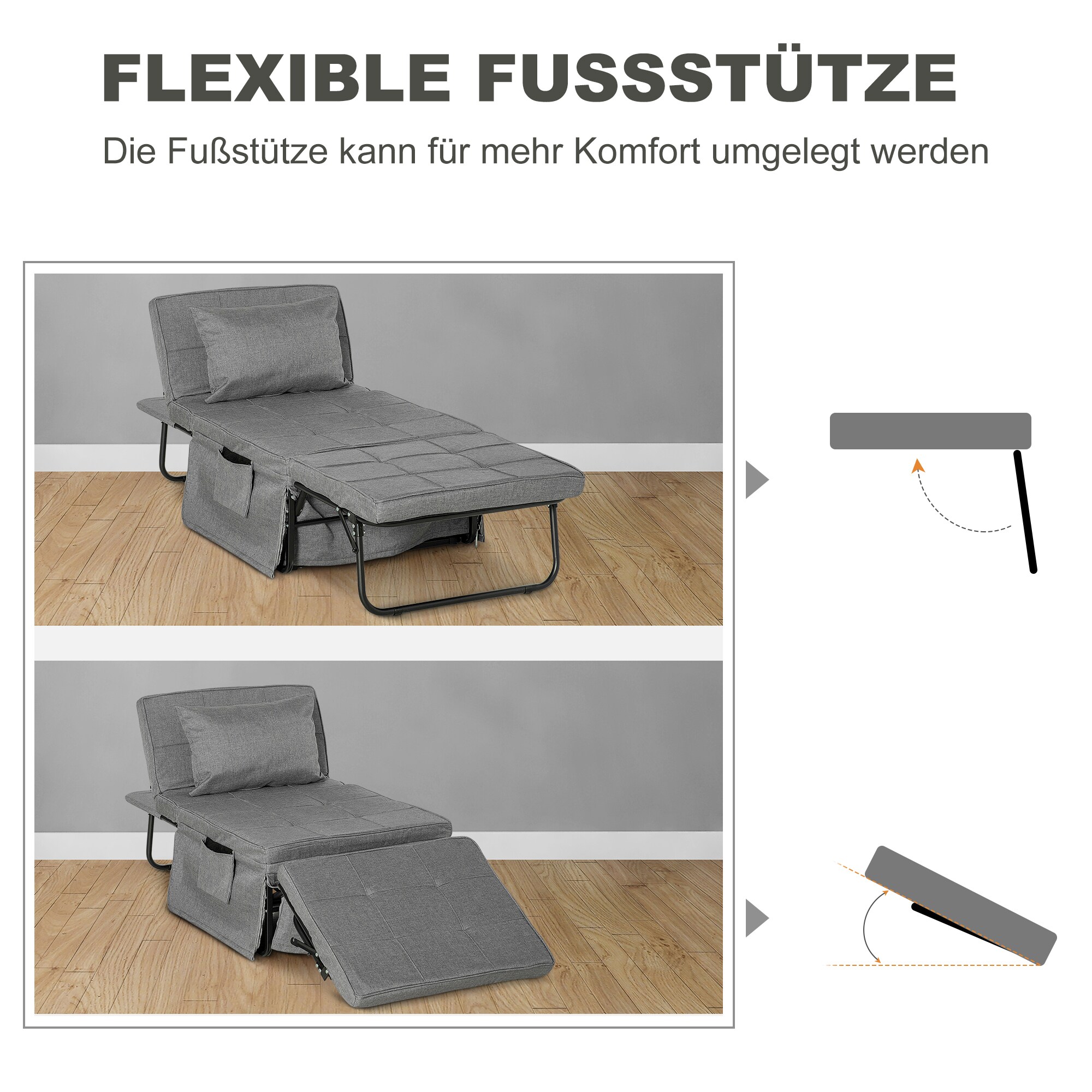 HOMCOM Klappbett mit Matratze grau 188L x 75B x 38H cm