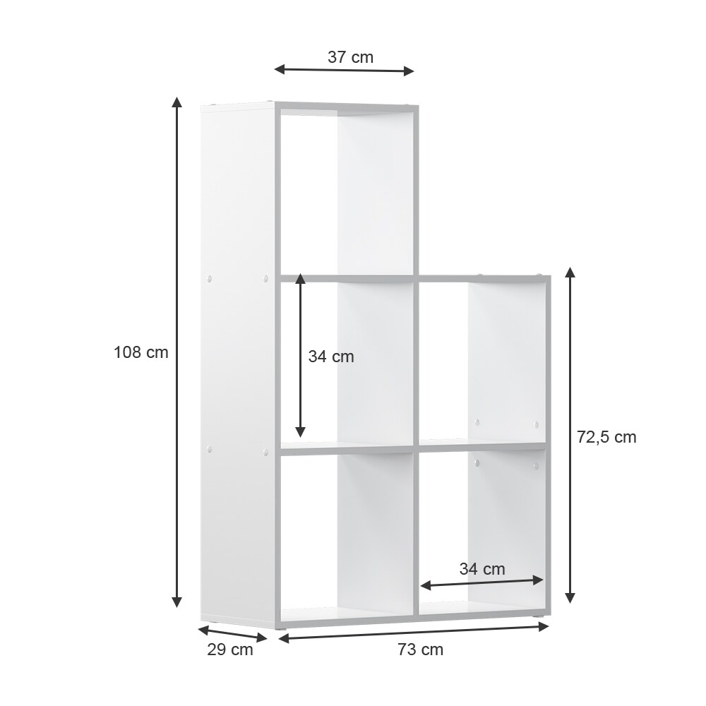 Vicco Treppenregal Aramis Weiß, 73 x 108 cm, Standregal mit 5 Fächer