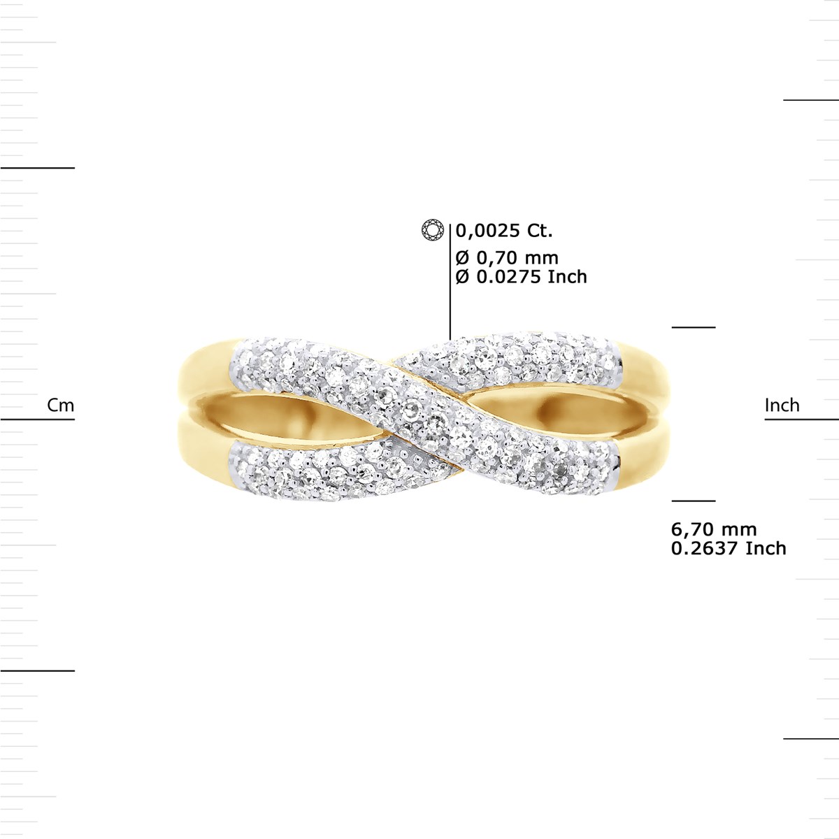 Bague Diamants 0,080 Cts Jonc Volume Or Jaune