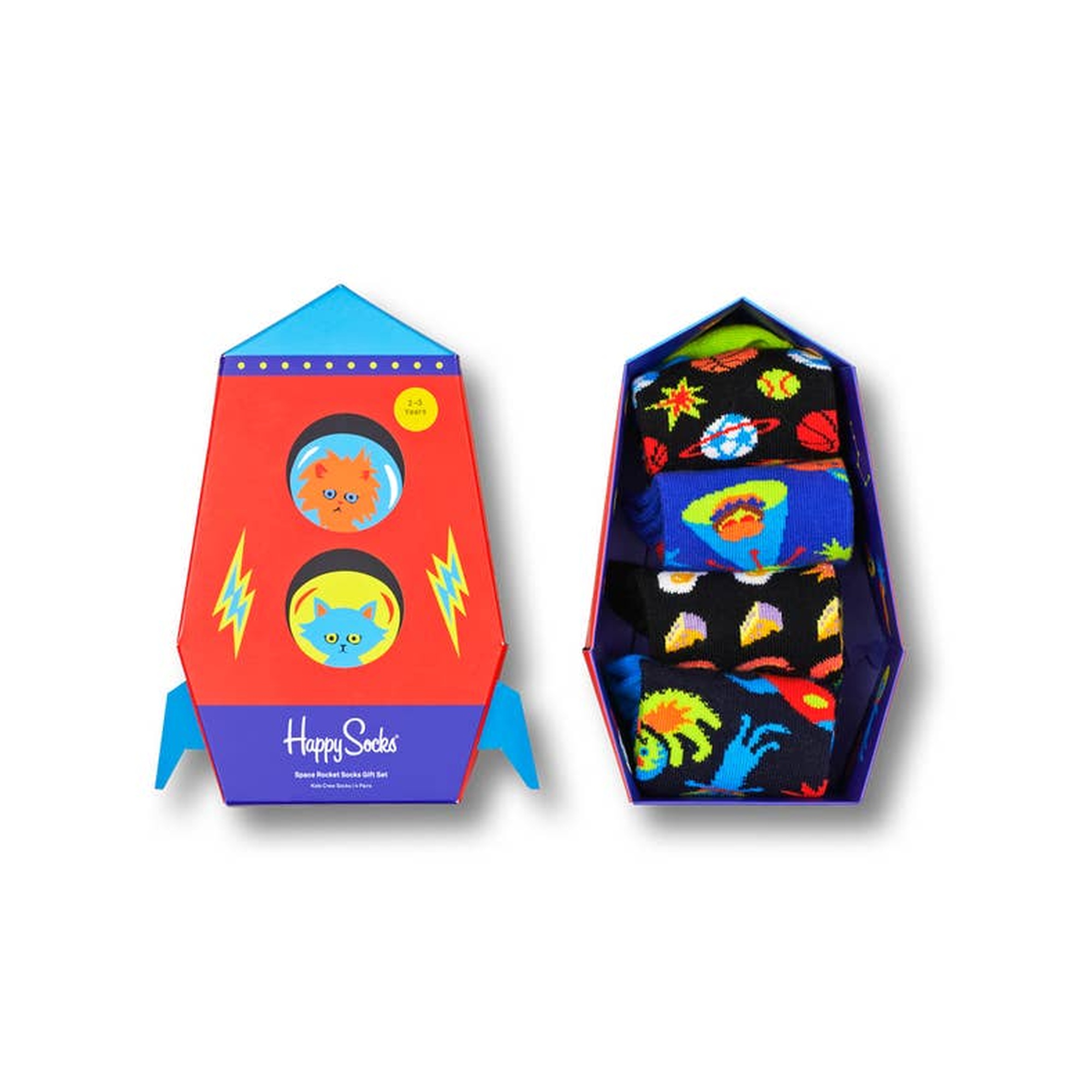 Conjunto de presente infantil com 4 pares de meias espaciais.