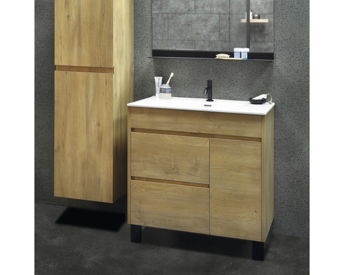 Wastafelmeubel met onderkast, Sofi, BxHxD 80 x 72 x 46 cm, frontkleur eiken
