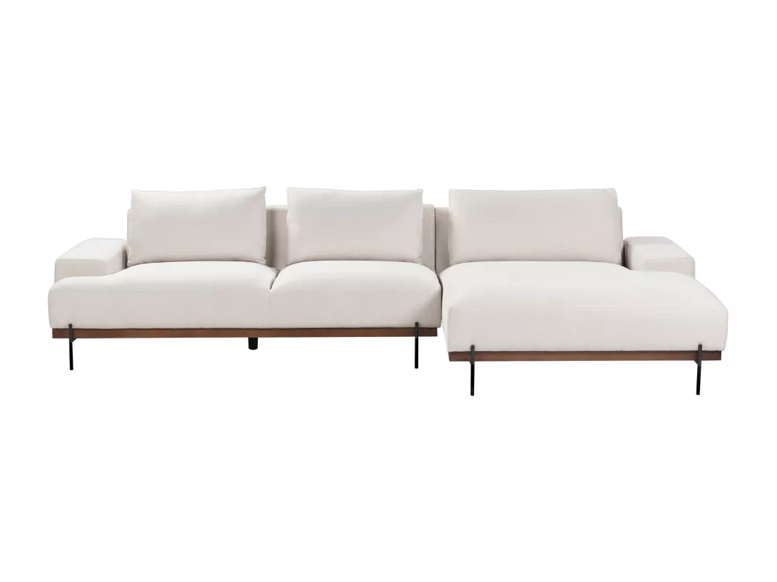 Canapé d'Angle droite Style Minimaliste 3 Places en Tissu Beige et Pieds Métal Mariferd