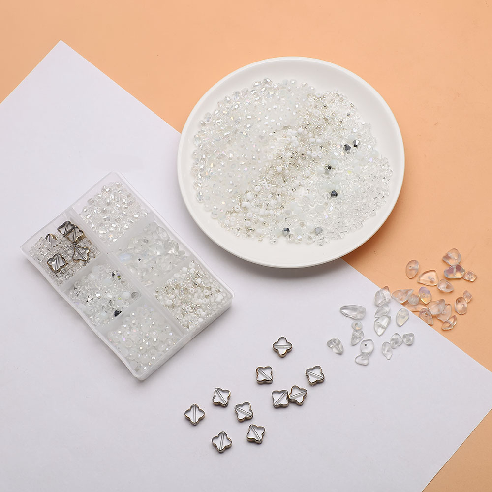(850er Set) 1-11mm Schimmernde Glas Perlen DIY Bastel Schmuck Zwischenperle für Armband / Kette - Transparent