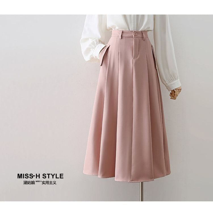 Cossita - Hoge taille effen midi geplooide rok