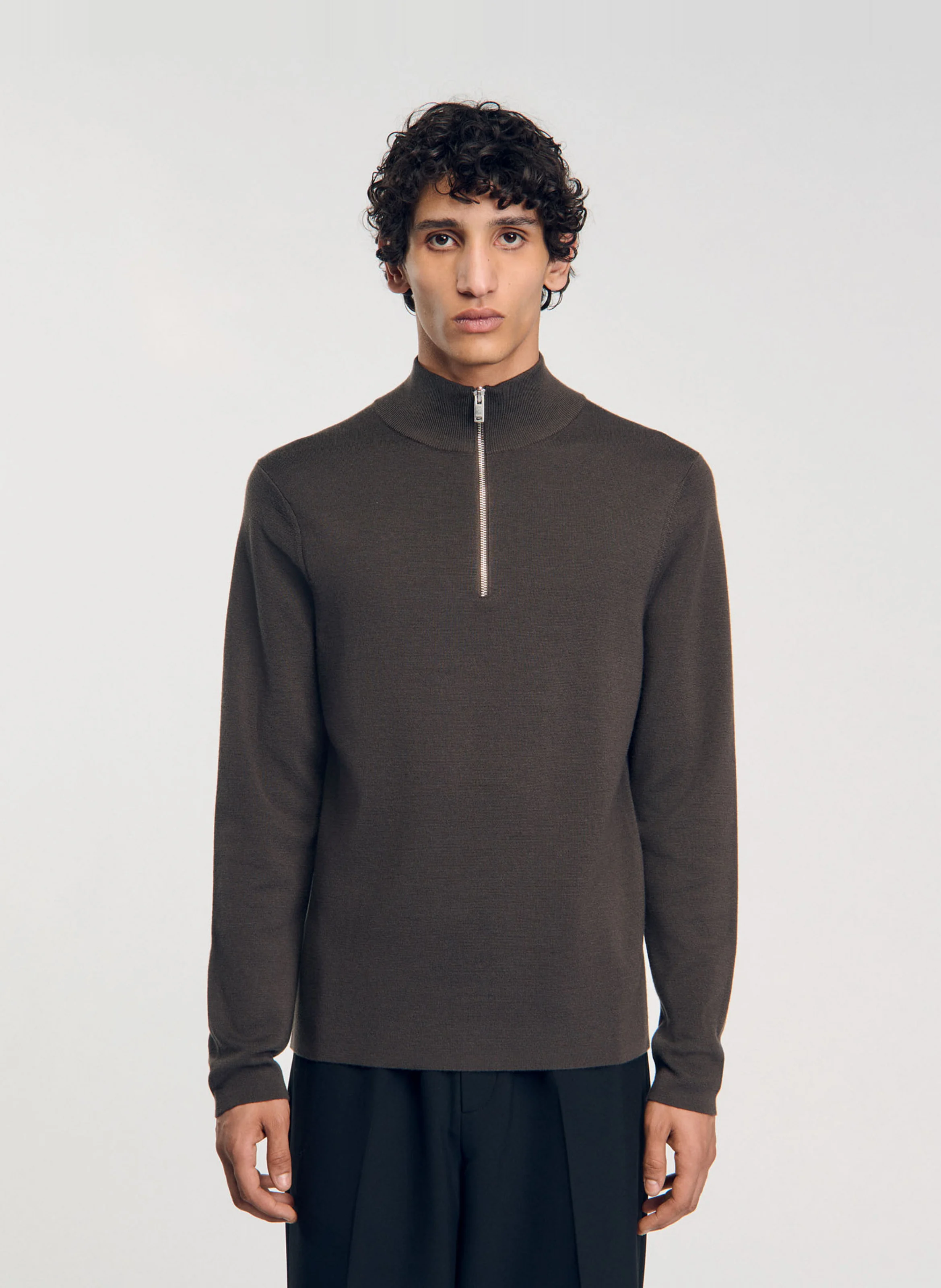 Pull col montant zippé en laine | Marron