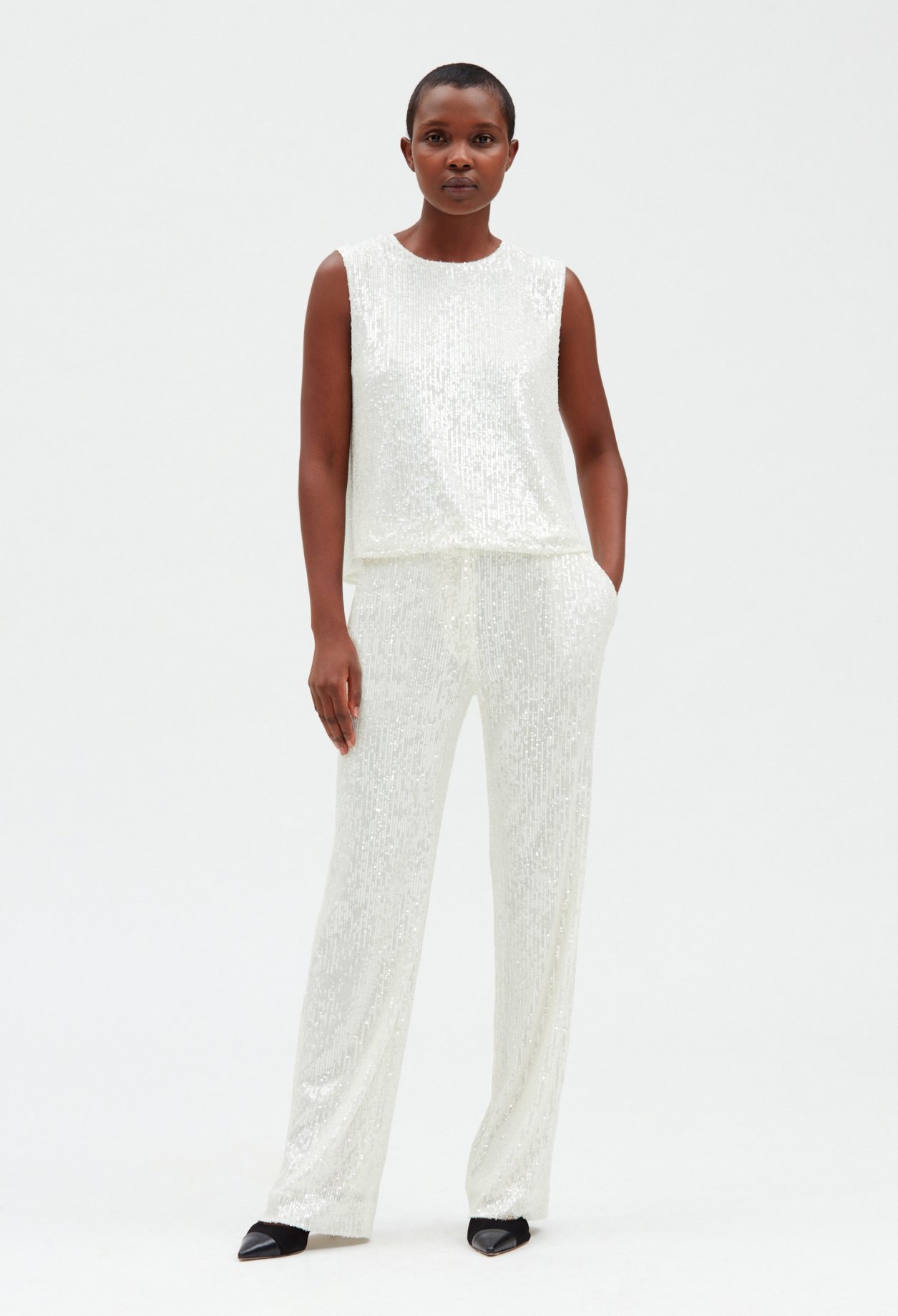 Top sans manches sequins ecru