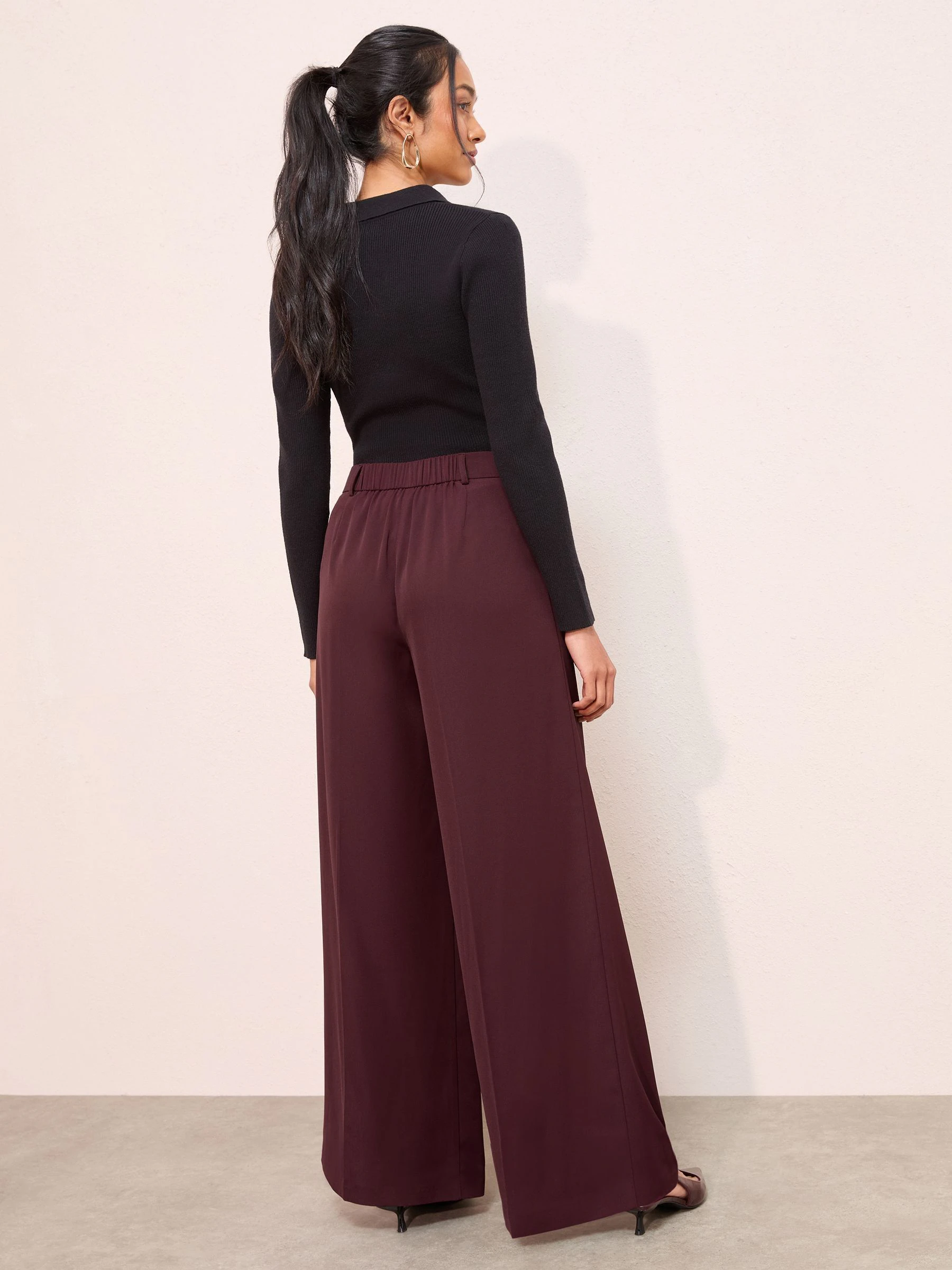 Bordeauxrood - Friends Like These Adjustable Waist Premium Wide Leg Trousers