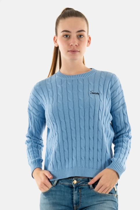 Pull léger superdry vintage dropped shoulder cable 30g pale blue