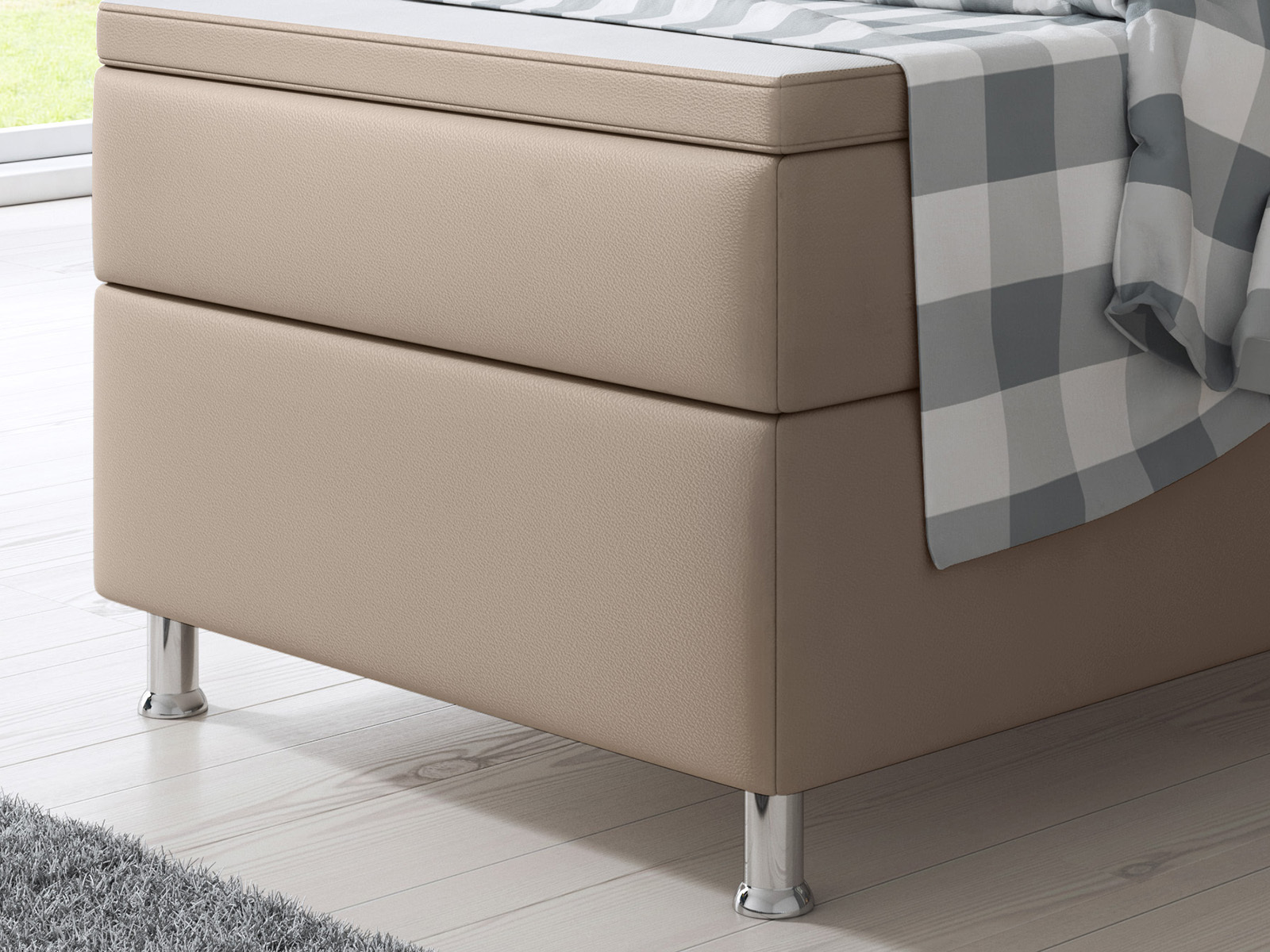 Boxspringbett - beige - Kunstleder - mit Topper - H3 - 90x200 cm