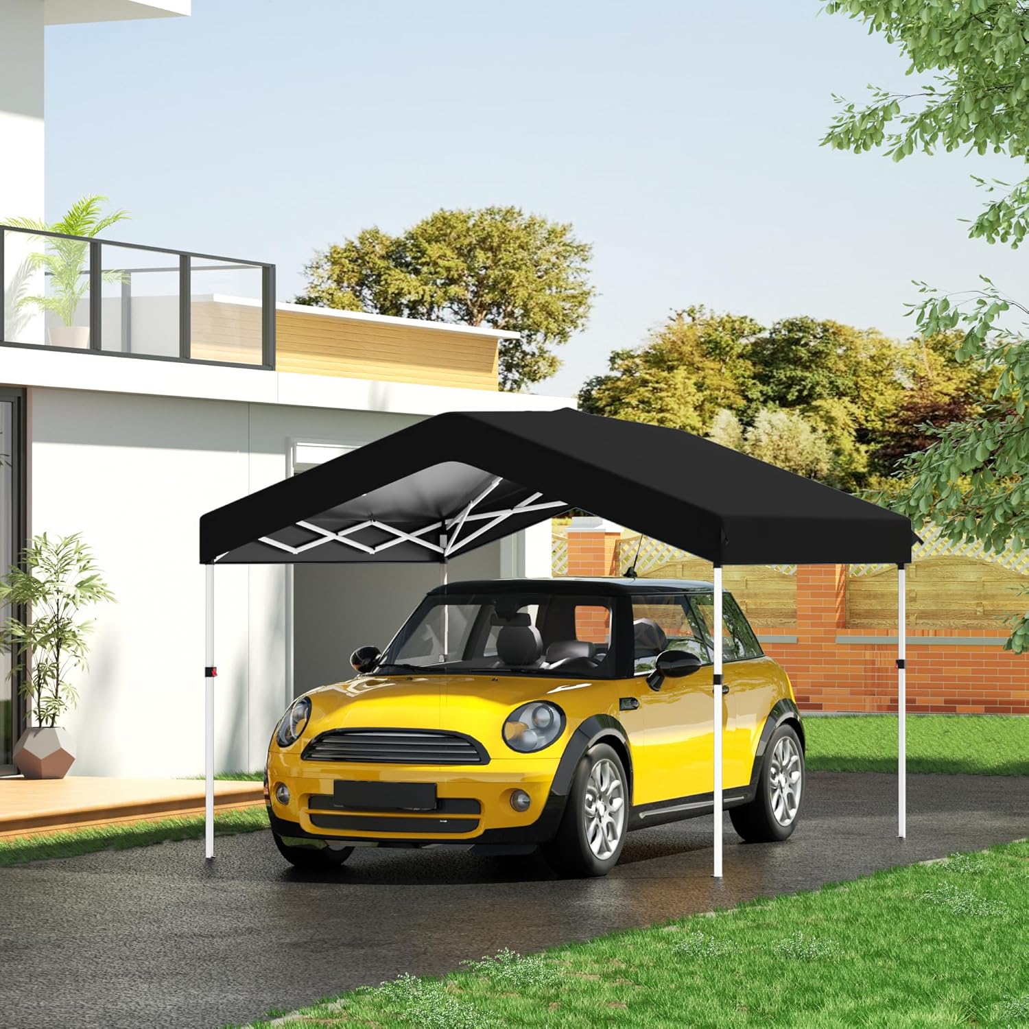 COBIZI Pavillon 3x3m, Faltpavillon 3x3 Wasserdicht Stabil One Push Pop up Carport Partyzelt mit 1 Seitenteilen & 4 Sandsack, 3 höhenverstellbar,Gartenpavillon für Camping Hochzeit UV-Schutz, Schwarz