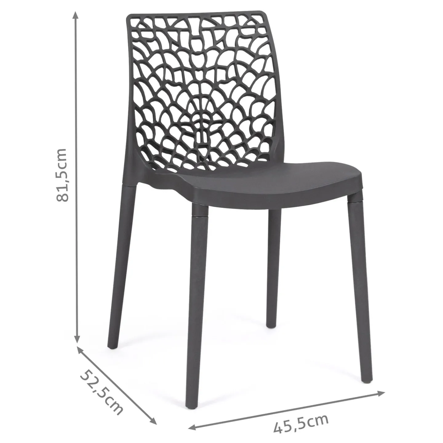 Lot de 6 chaises de jardin ALYSSA en polypropylène nid d'abeille gris anthracite