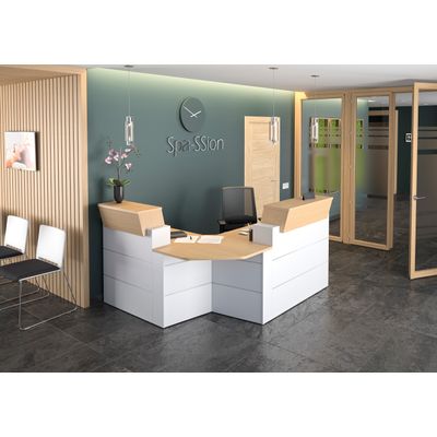 Banque d'accueil en angle à 90° SUNDAY - L83 x H74 x P83 - Chêne