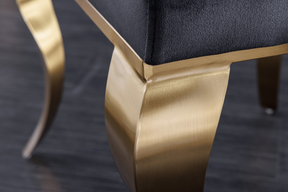 Eleganter Stuhl MODERN BAROCK schwarz Samt goldene Stuhlbeine aus Edelstahl