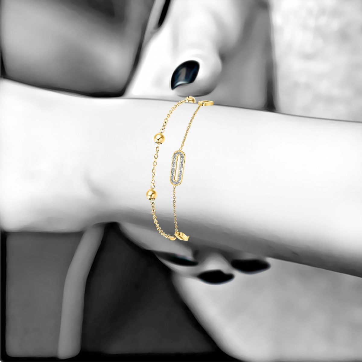 Lot de 2 bracelets SC Bohème en Acier Finement doré orné de cristaux scintillants