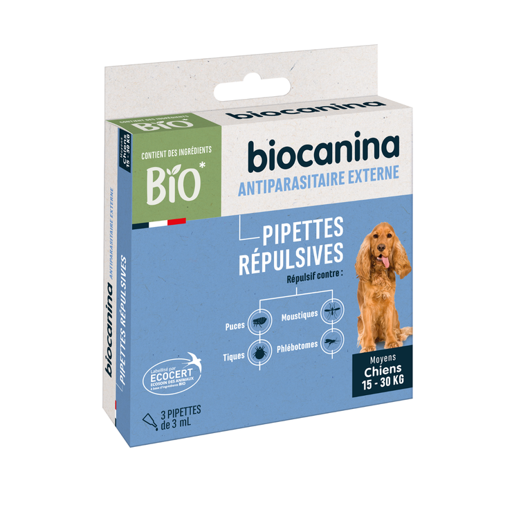 Pipette répulsive moyen chien bio - 3 pipettes