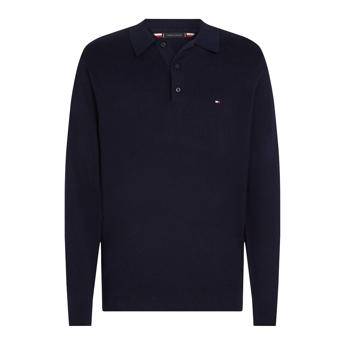 TOMMY HILFIGER<br>Suéter de gola polo em algodão e cashmere