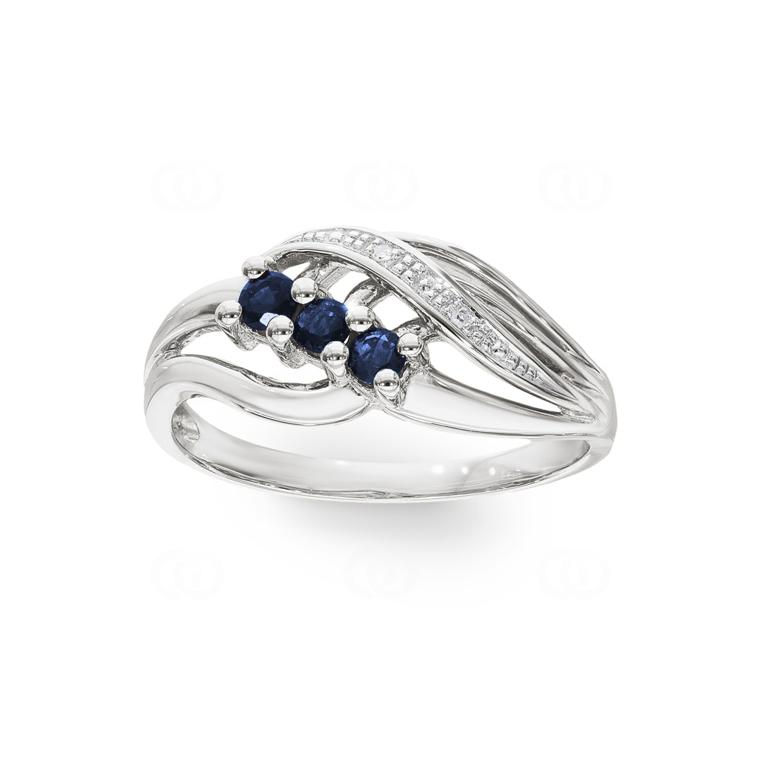 Damenring 750/18 K Weissgold mit Diamanten 0.01 ct H/Si und Safiren