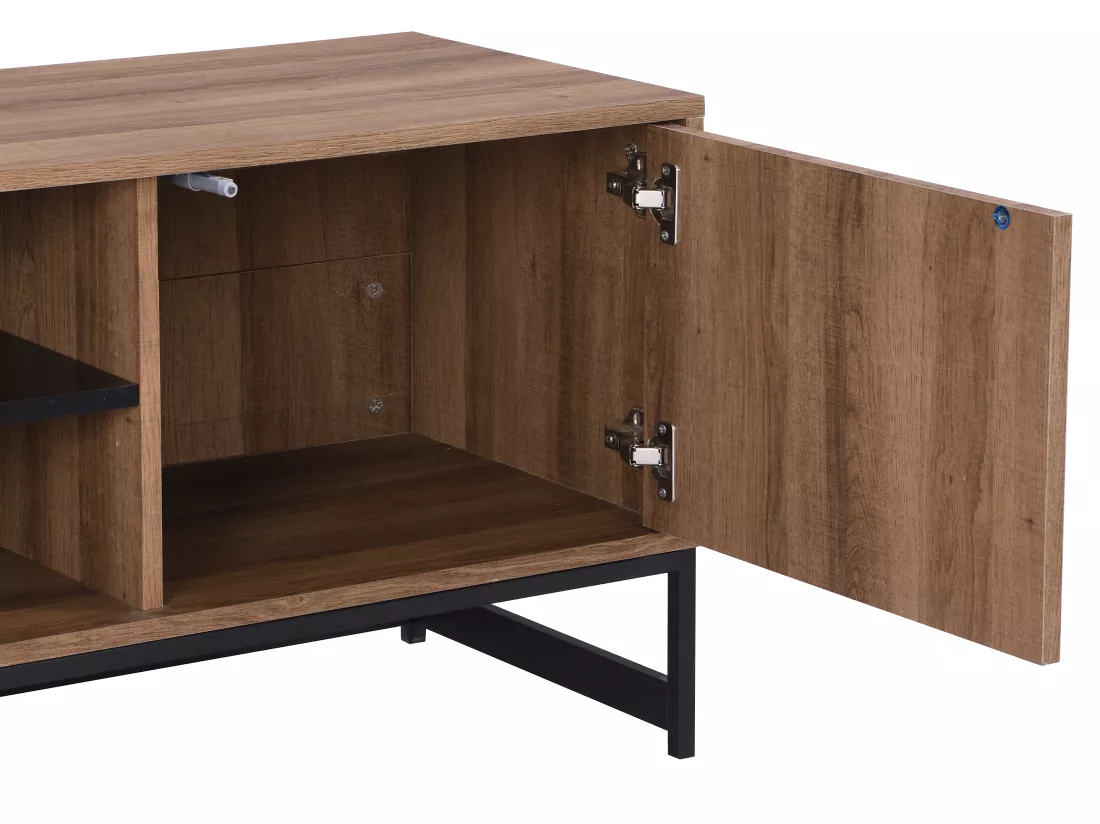 Meuble TV avec 3 portes et 2 niches - MDF - Naturel et noir - CARATANA