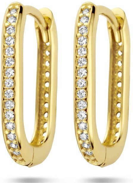 Klapoorringen - Geelgoud - 14K - Paperclip - Zirkonia