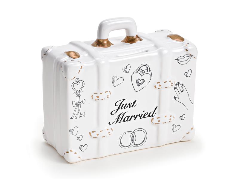 G. Wurm Spardose Koffer Just Married 6 x 14 x 13 cm Sparkasse für das aufbewahren von Geld