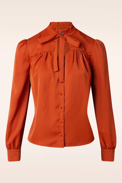 Vixen Tonja blouse met hals strik in roestig oranje