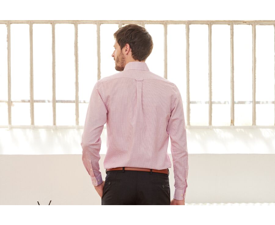 Chemise twill blanc à petits carreaux rouge - STELLAN