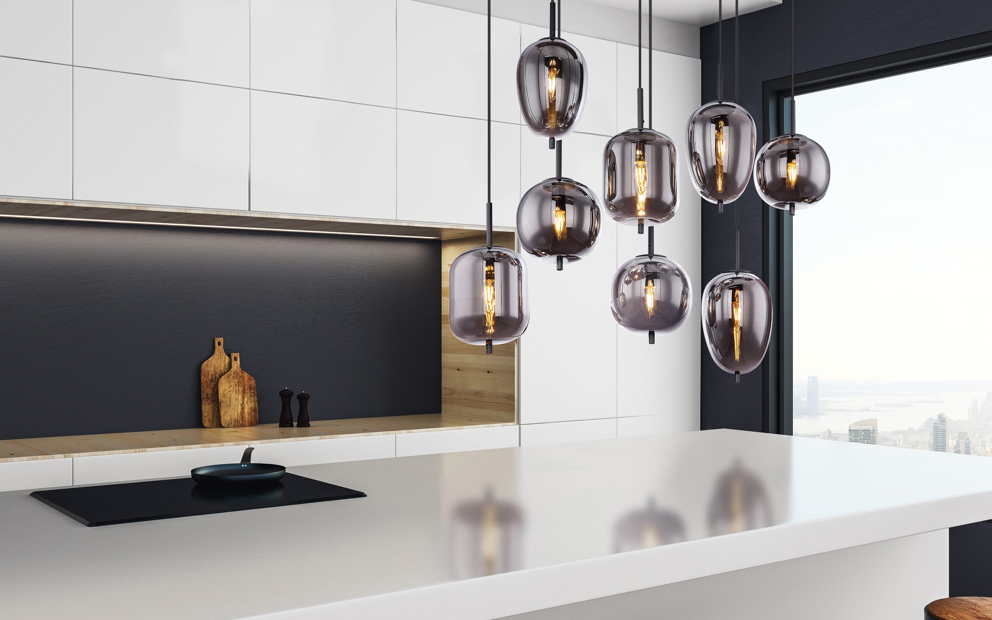 Pendelleuchte Blacky in schwarz, 8-flammig