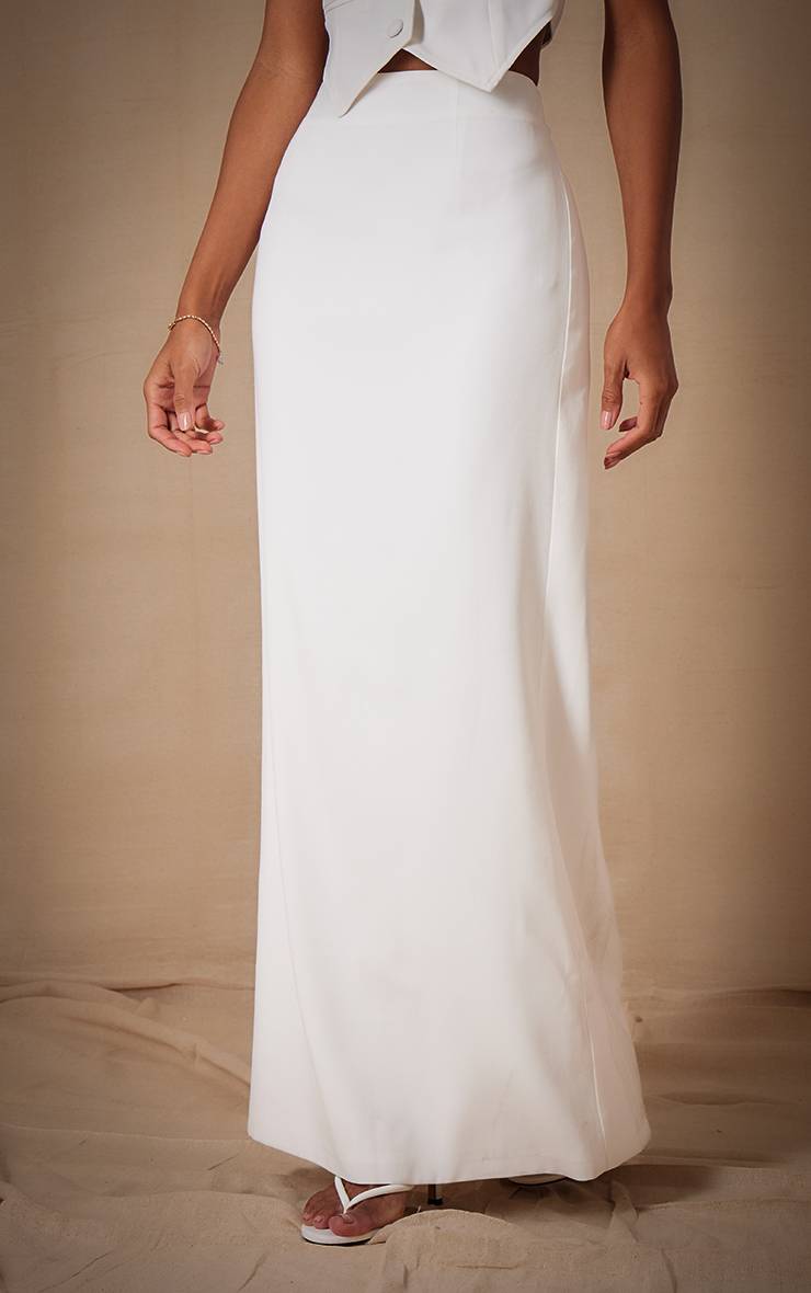 Blanc Jupe Longue Co-ord Tissée Premium Avec Détail Boutonné