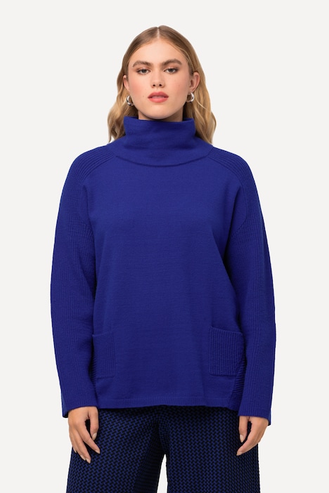 Pullover, Rippstrick-Einsätze, Stehkragen, Langarm